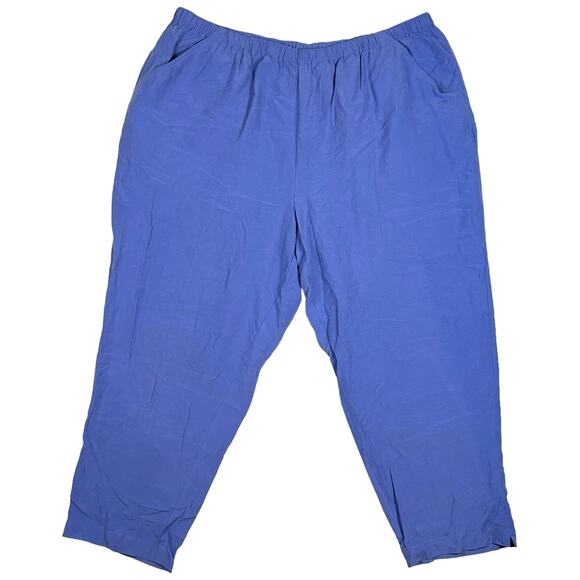 Maggie Barnes Size 28W Pull On Ankle Pant Silk Linen Cropped Casual Coastal Blue - Picture 1 of 9